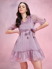 DressBerry Puff Sleeve Belted A-Line Dress