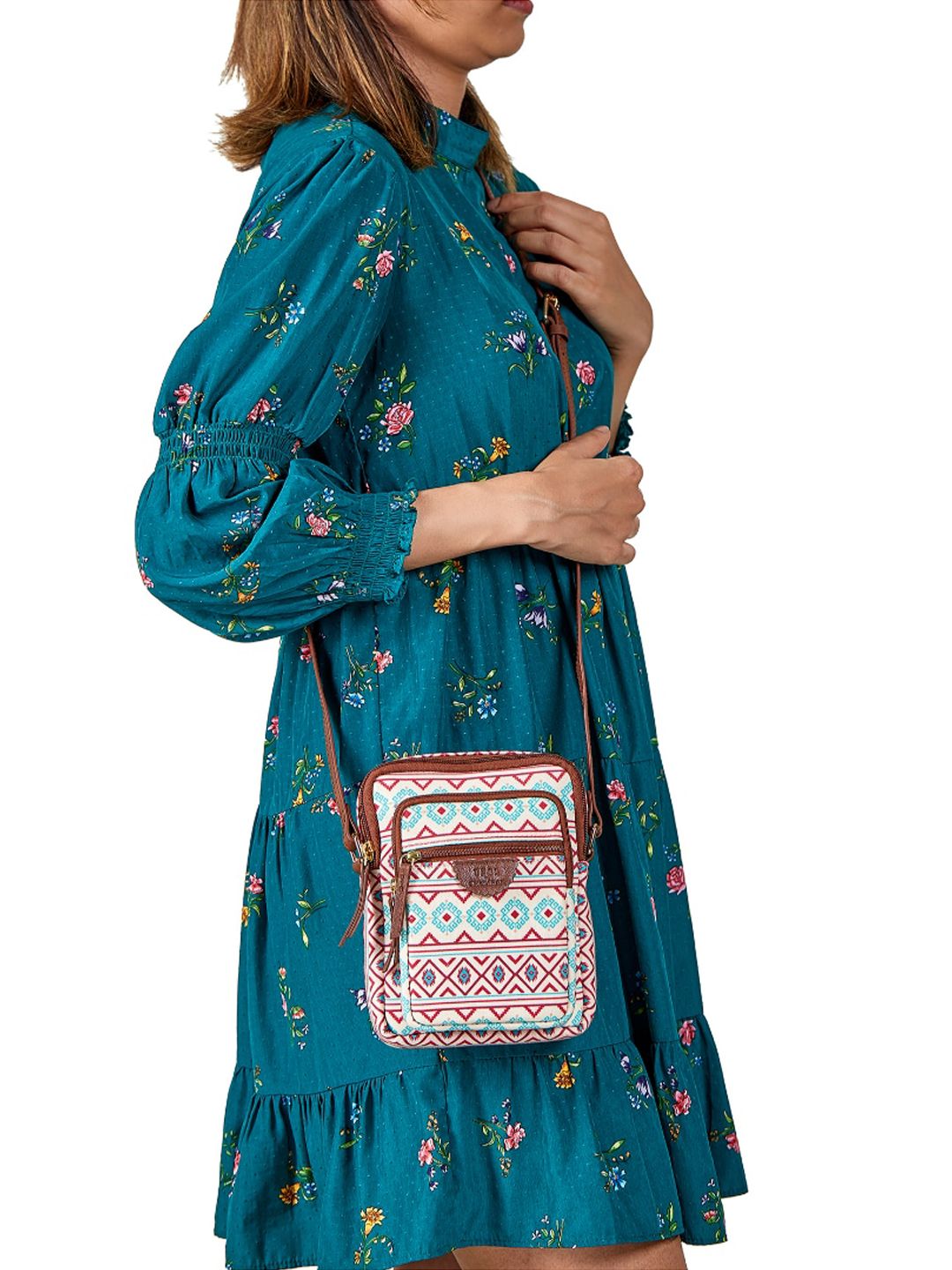 TEAL BY CHUMBAK Ethnic Motifs Printed Structured Sling Bag