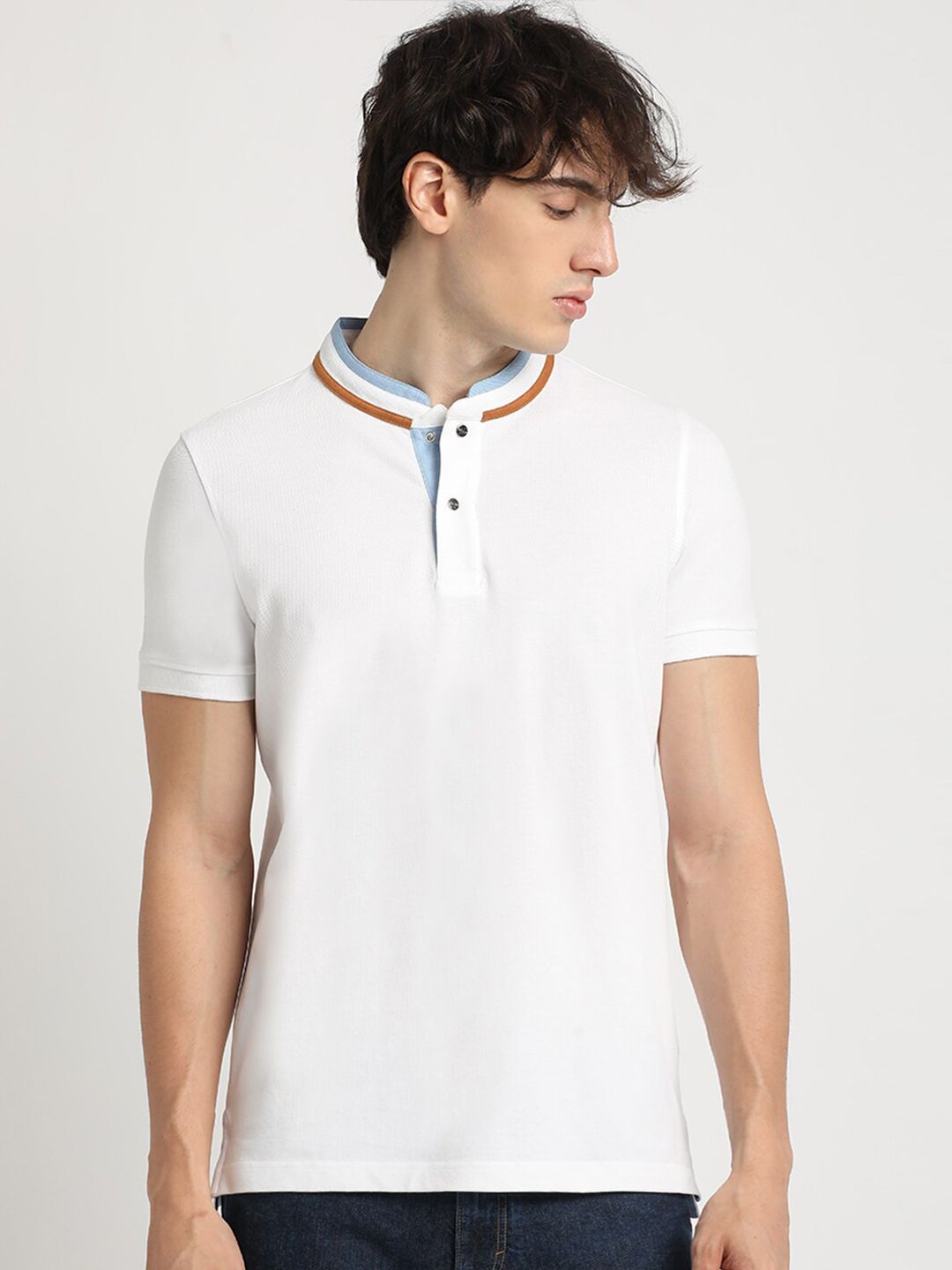 THE BEAR HOUSE Henley Neck Pure Cotton T-shirt
