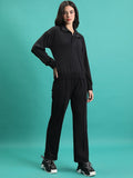 Tokyo Talkies Black Mock Collar Jacket With Mid-Rise Trouser Co-Ords