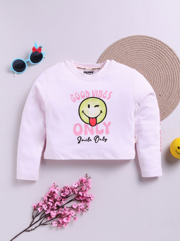 Happy Faces Girls Graphic Print Pure Cotton T-shirt