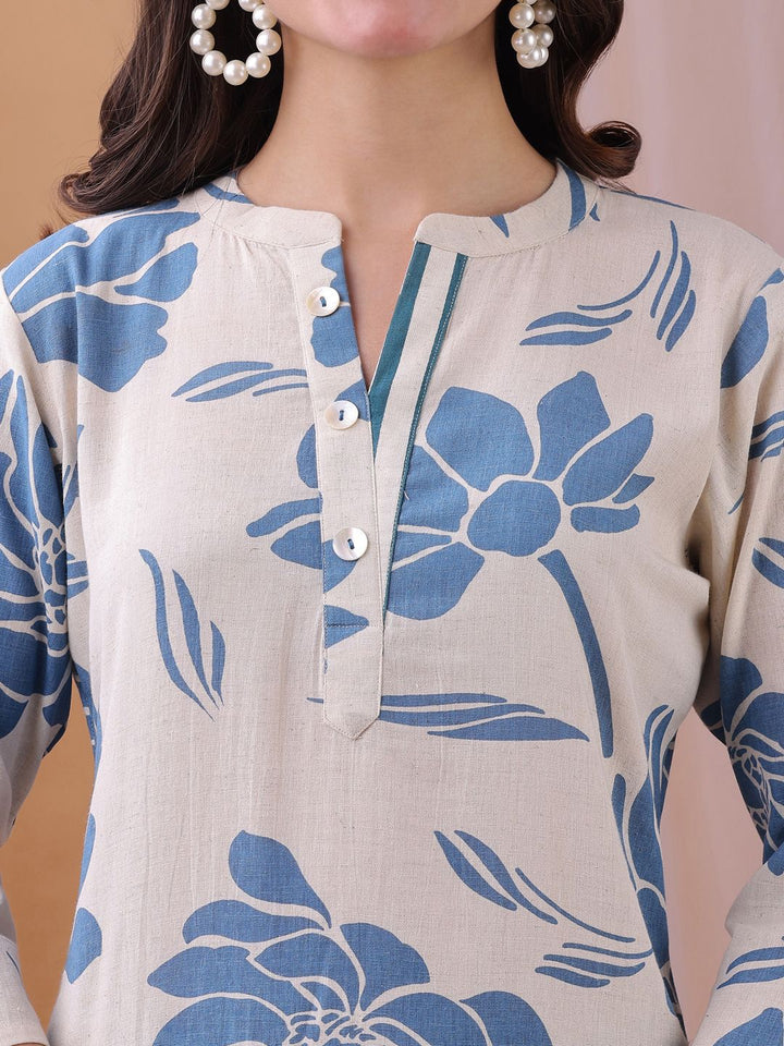 Saanjh Floral Printed Pure Cotton Tunic & Trousers Co-Ord Set