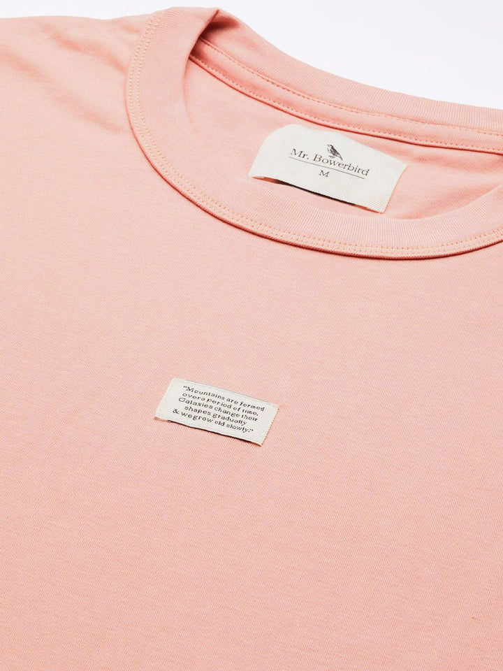 Mr Bowerbird Men Peach-Coloured Pure Cotton Philosophy Crew Neck Oversized Pure Cotton T-shirt