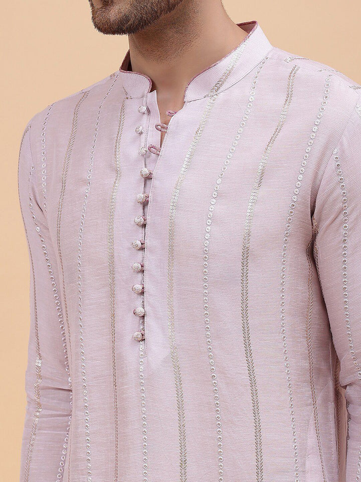 See Designs Woven Design Mandarin Collar Kurta with Pyjamas