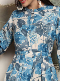 Vishudh Floral Print A-Line Midi Dress