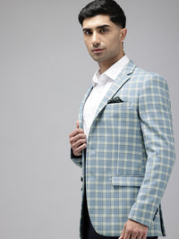 Park Avenue Notched Lapel Single Breasted Checked Slim Fit Formal Blazer