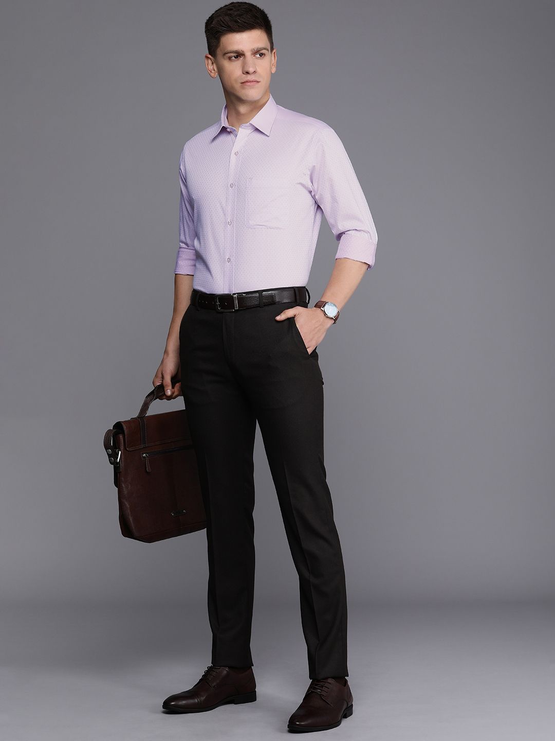 Raymond Pure Cotton Self Design Textured  Slim Fit Opaque Formal Shirt