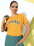 Mustard Yellow Typography Printed Regular Fit T-shirt