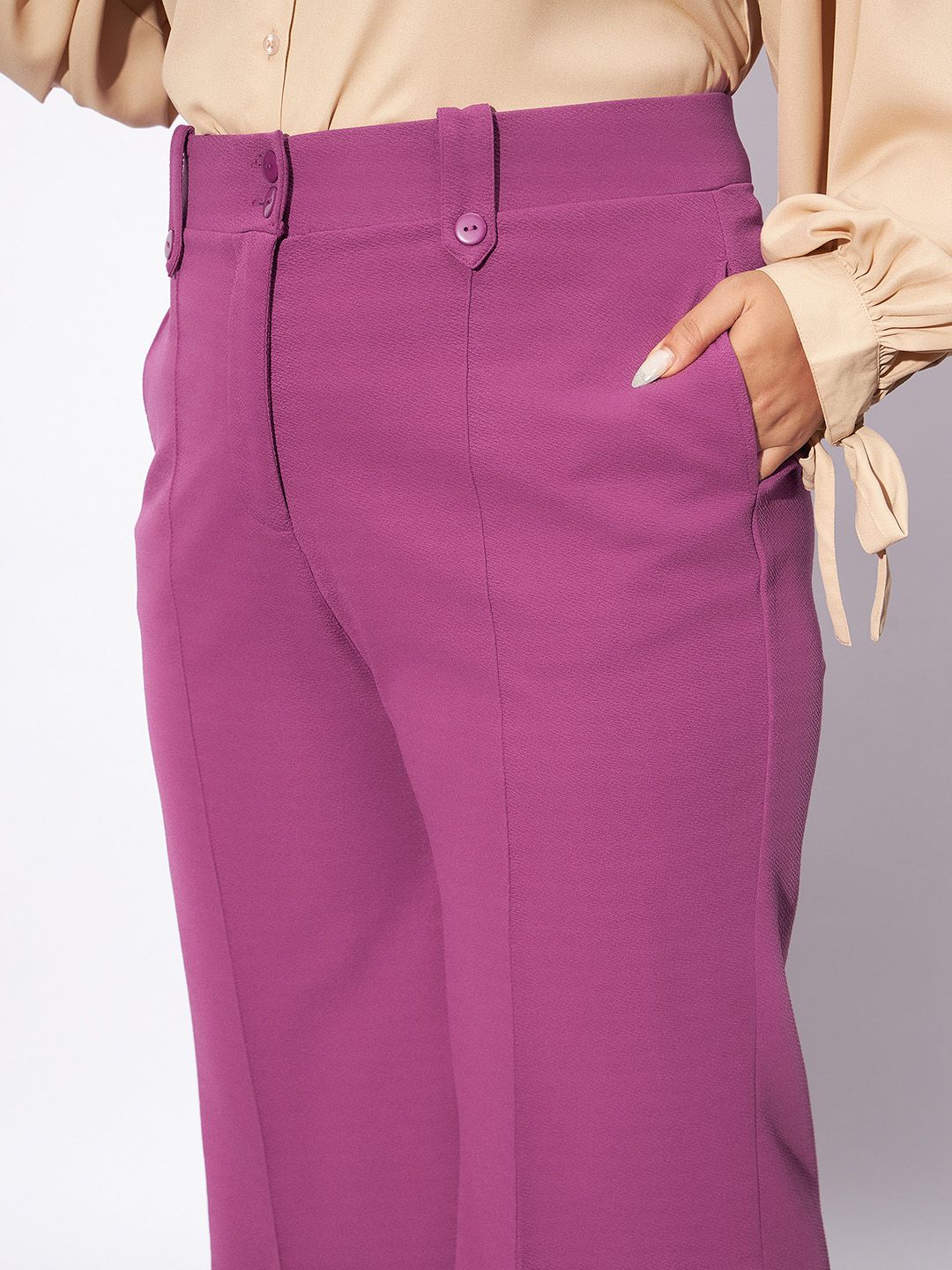SASSAFRAS Curve Women Plus Size Pink Straight Fit Bootcut Trousers