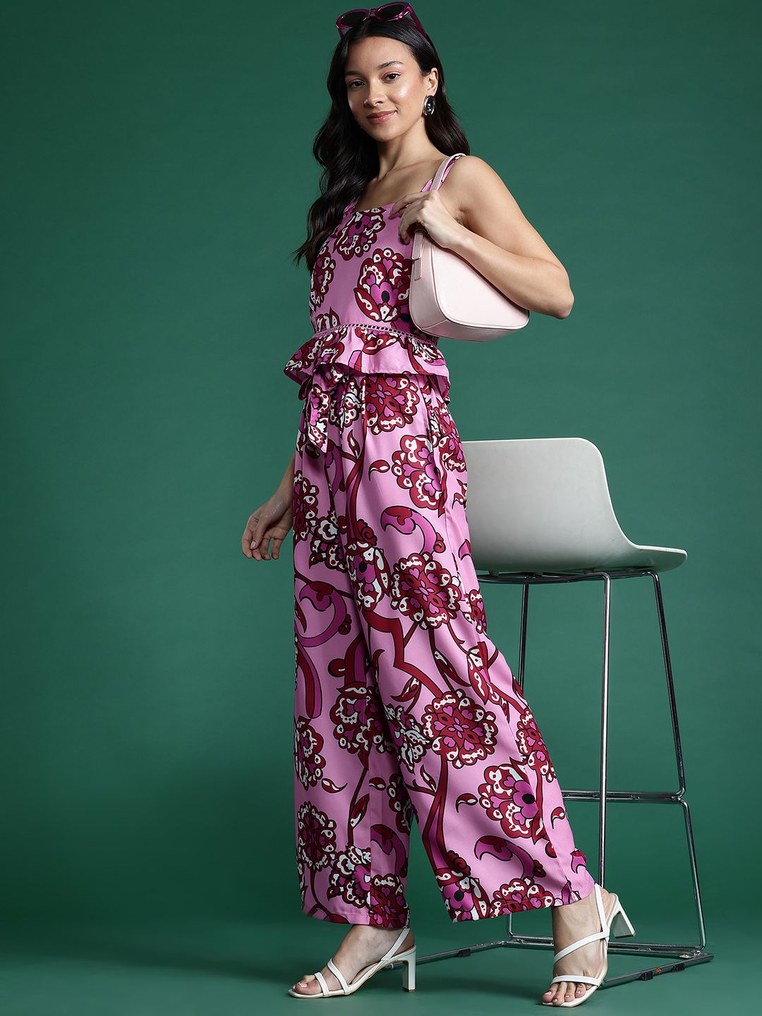 DressBerry Women Floral Printed Smocked Top with Trousers Co-Ord Set