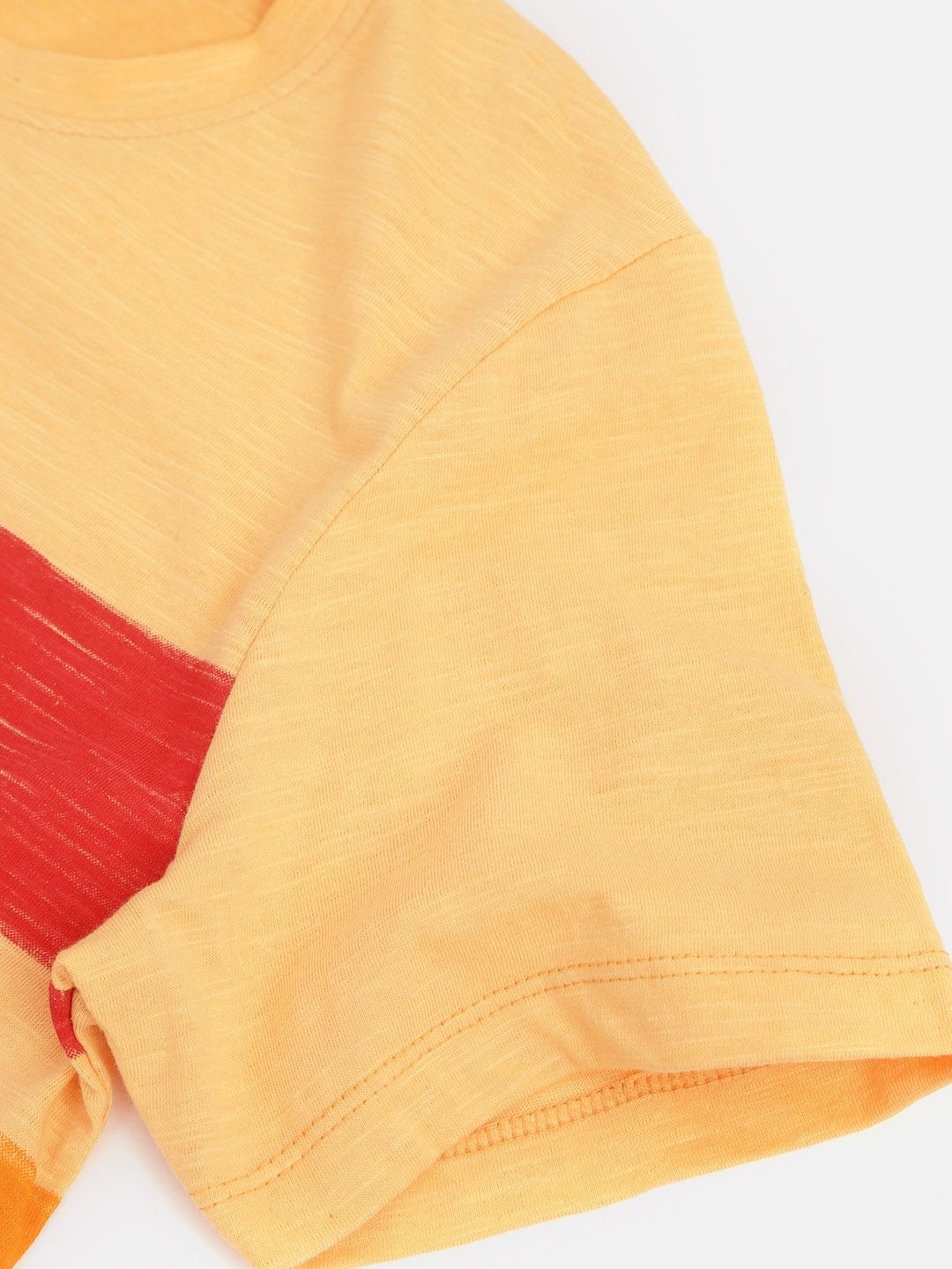 YK Boys Yellow Red Striped Detail Round Neck Pure Cotton T-shirt