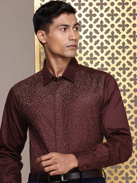 House of Pataudi Self Design Pure Cotton Opaque Party Shirt