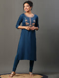 AURELIA Floral Yoke Design Thread Work Straight Kurta