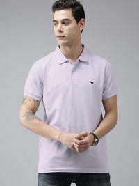 THE BEAR HOUSE Men Violet Polo Collar Slim Fit T-shirt