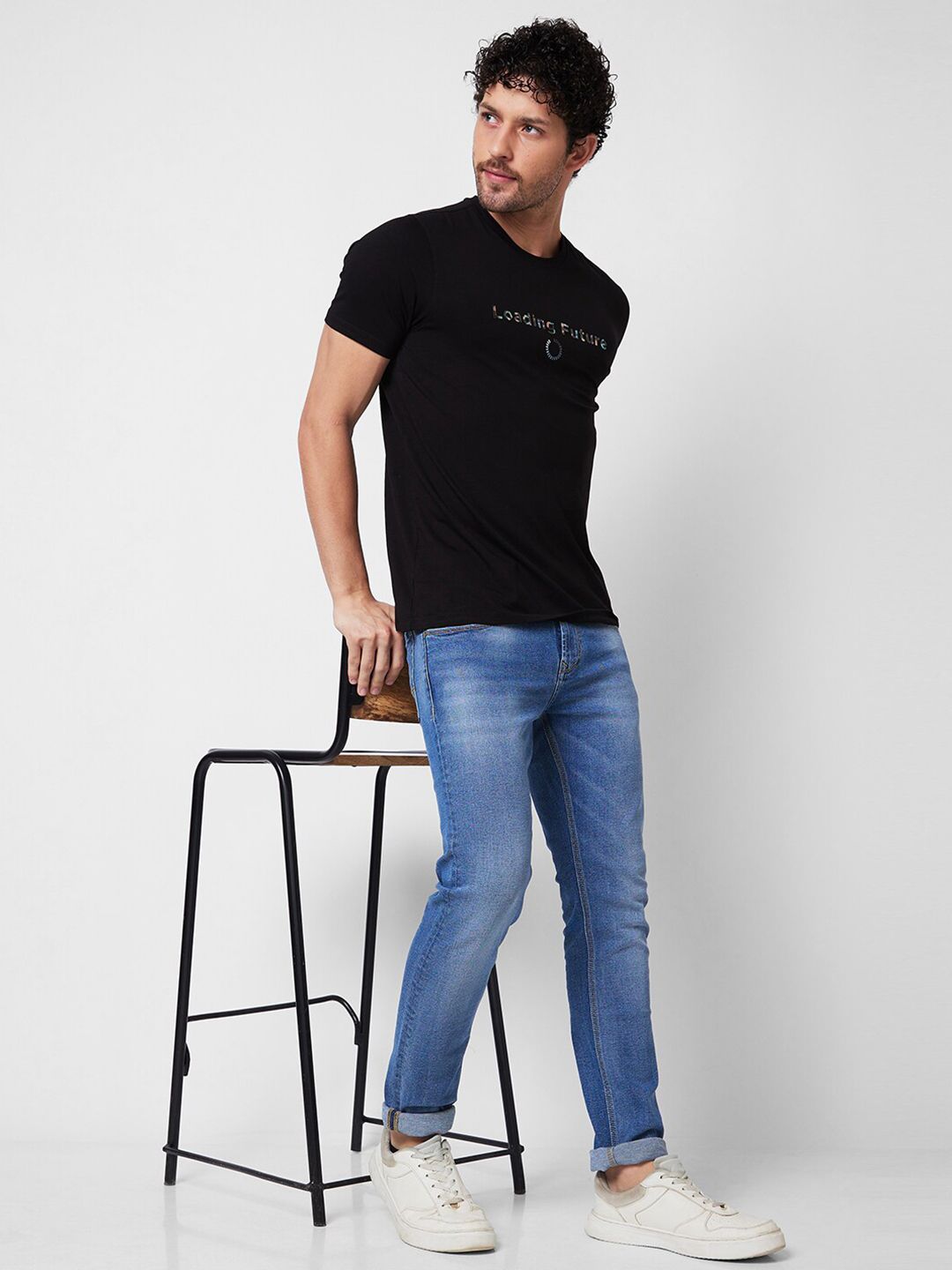 SPYKAR Typography Printed Round Neck Cotton Slim Fit T-shirt