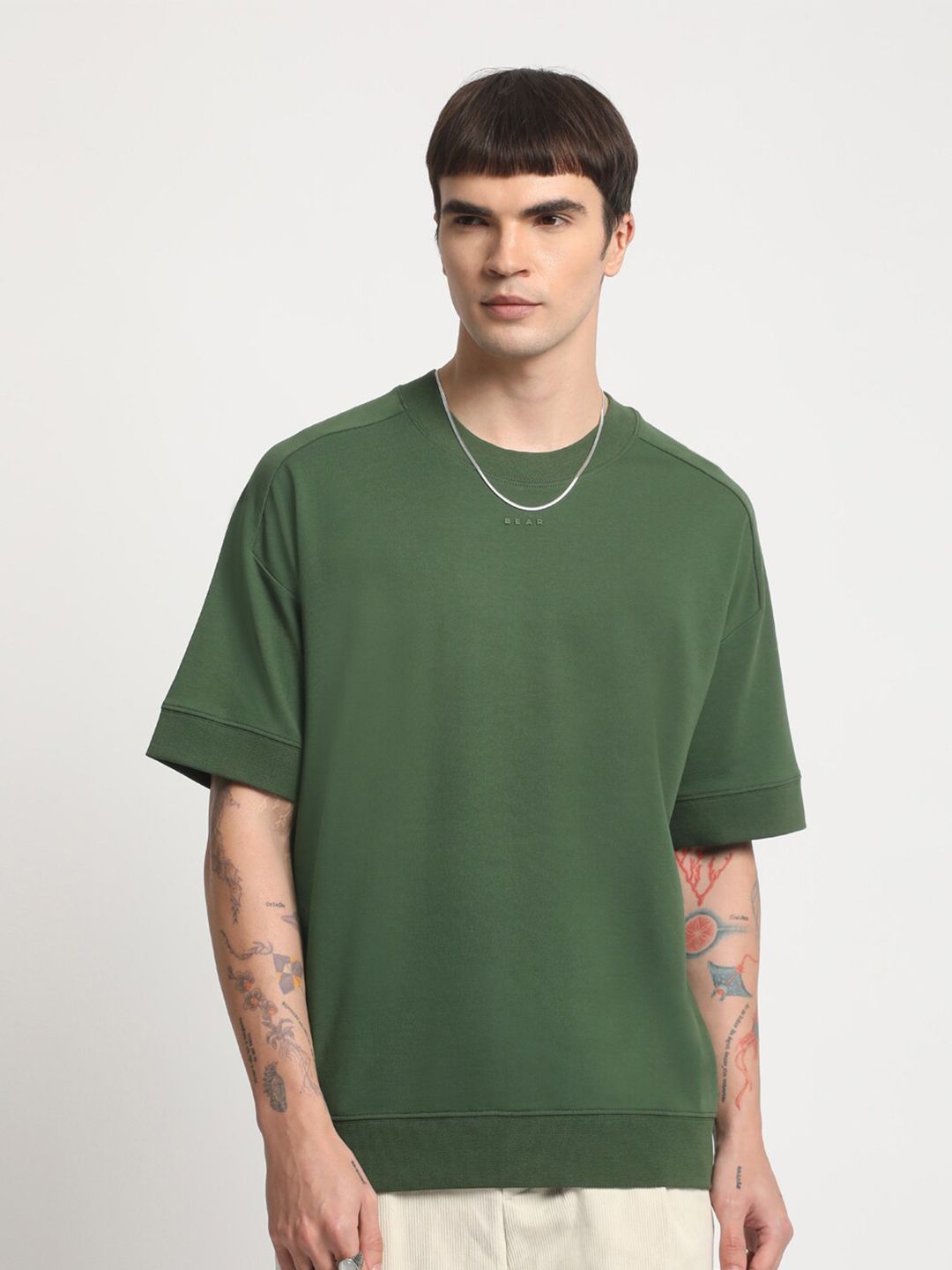 THE BEAR HOUSE Drop Sholuder Round Neck Loose Fit Cotton T-shirt