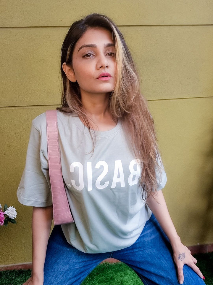 DILLINGER Women Grey Printed Oversized Longline Oversized Cotton Pure Cotton T-shirt