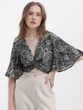 RAREISM Ethnic Motifs V-Neck Cotton Twisted Crop Top
