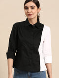 DENNISON Women Black Smart Slim Fit Opaque Colourblocked Casual Shirt