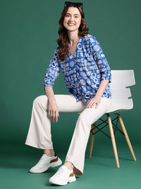 DressBerry Printed Ruched Sleeve Top