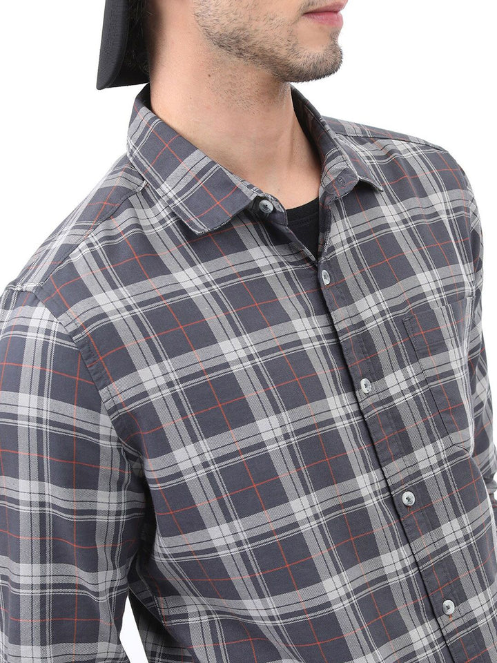 HIGHLANDER Men Grey Slim Fit Tartan Checks Checked Casual Shirt
