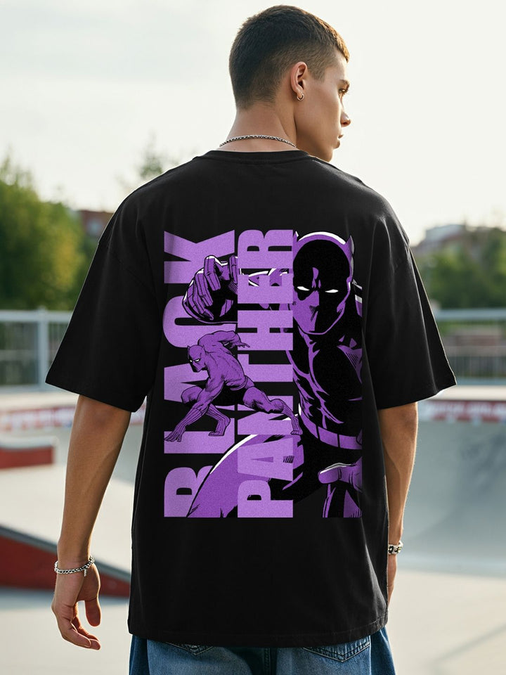 Bewakoof Black Panther Printed Drop-Shoulder Sleeves Oversized Cotton T-shirt