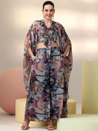 Libas Floral Printed V-Neck Top & Palazzo With Shrug