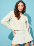 STREET 9 Off White Ribbed Acrylic Crop Pullover Sweater