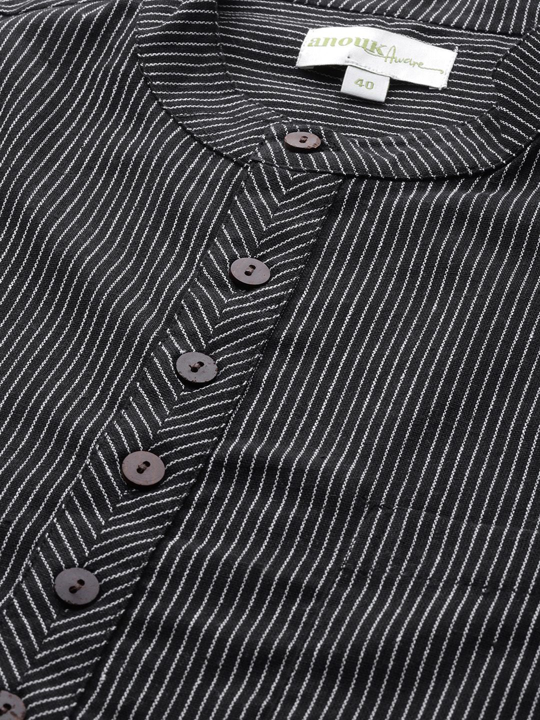 Anouk Men Black & White Striped Kurta with Trousers