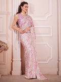 Saree mall Floral Printed Beads & Stones Satin Saree