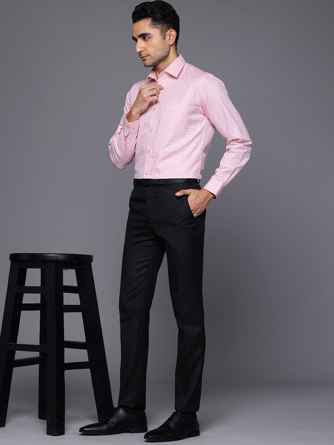 Raymond Pure Cotton Slim Fit Self-Checked Formal Shirt