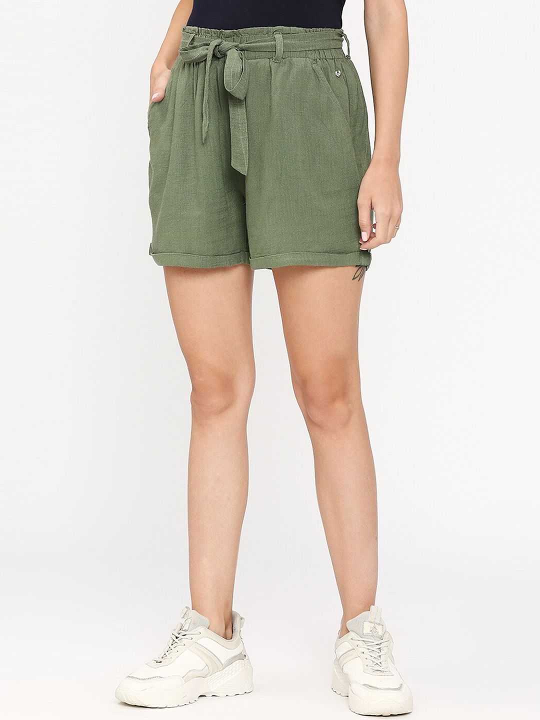 SPYKAR Women Mid Rise Slim Fit Cotton Shorts