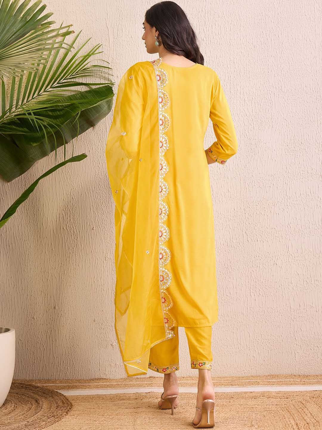 Indo Era Women Ethnic Motifs Embroidered Regular Kurta with Trousers & With Dupatta