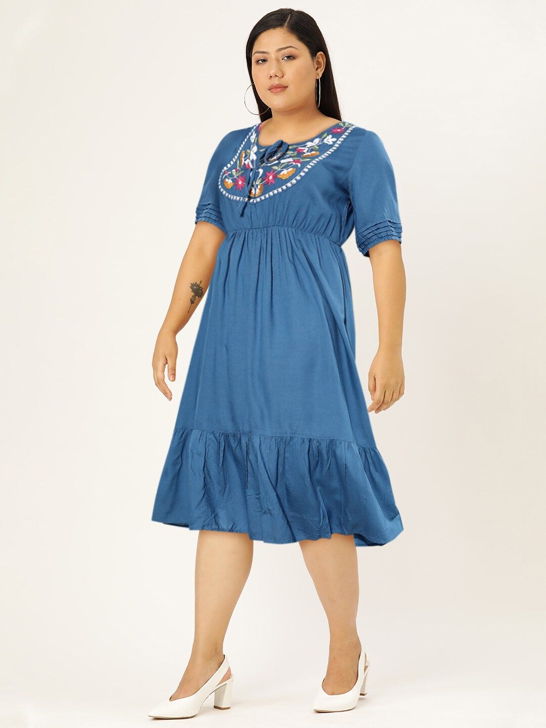 DressBerry Women Stunning Blue Floral Tiered Dress