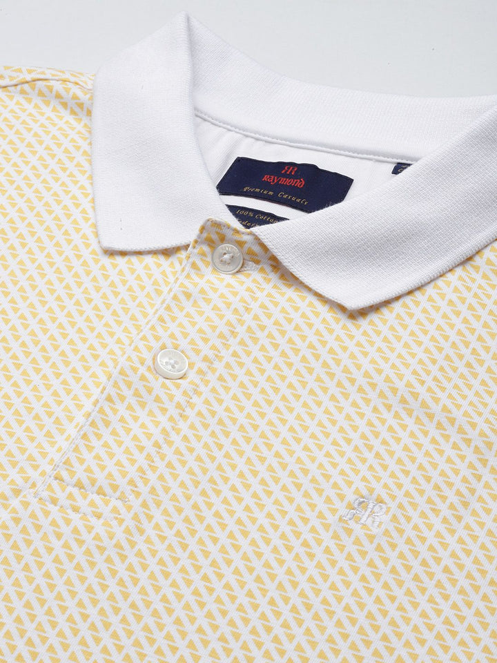 Raymond Geometric Print Polo Collar Pure Cotton Modern Fit T-shirt
