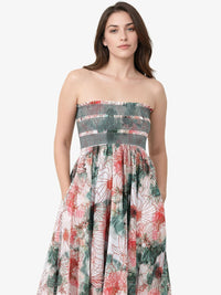RAREISM Floral Printed Cotton Flared Off-Shoulder Fit & Flare Midi Dress