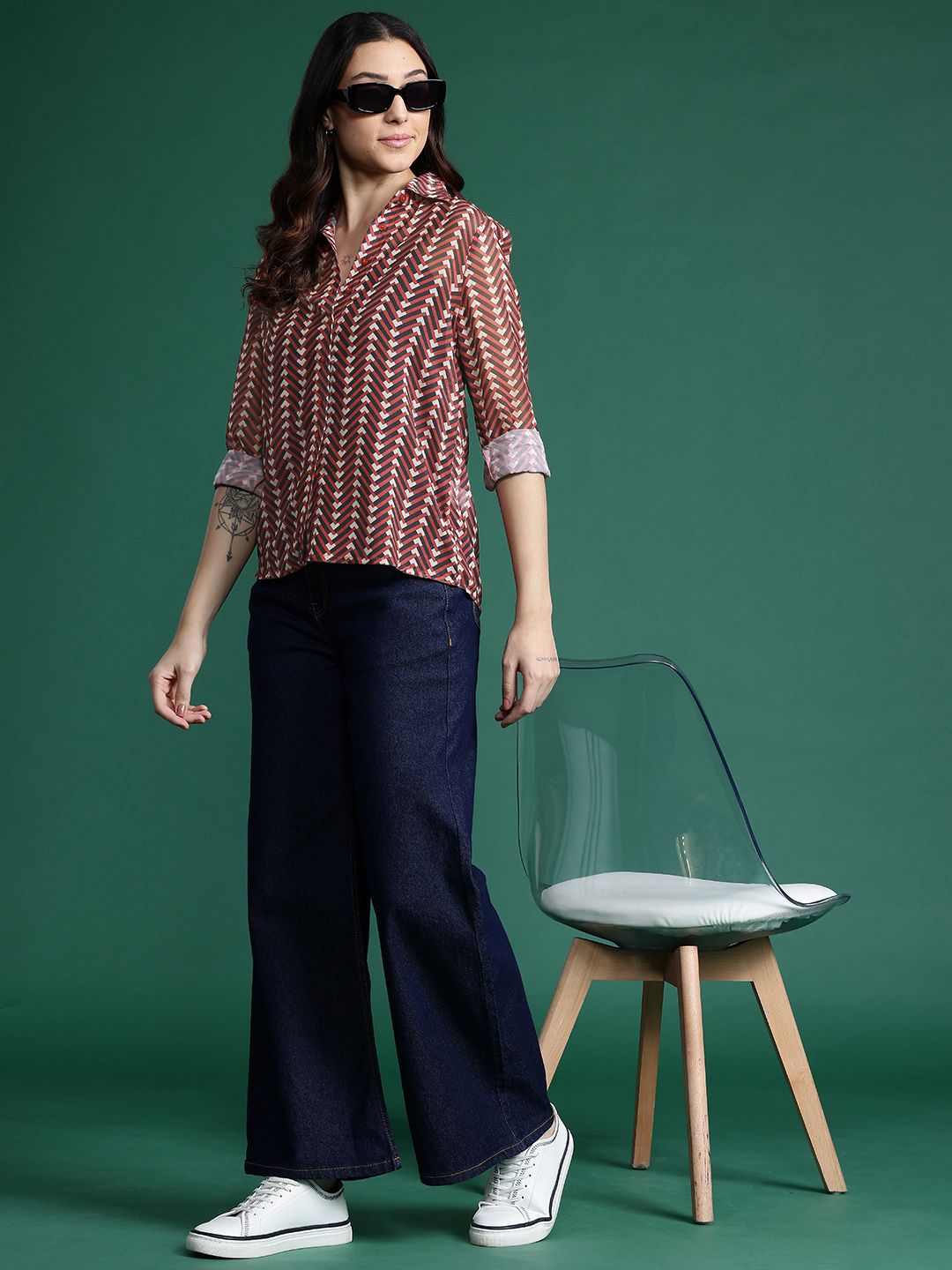 DressBerry Printed Semi Sheer Casual Shirt