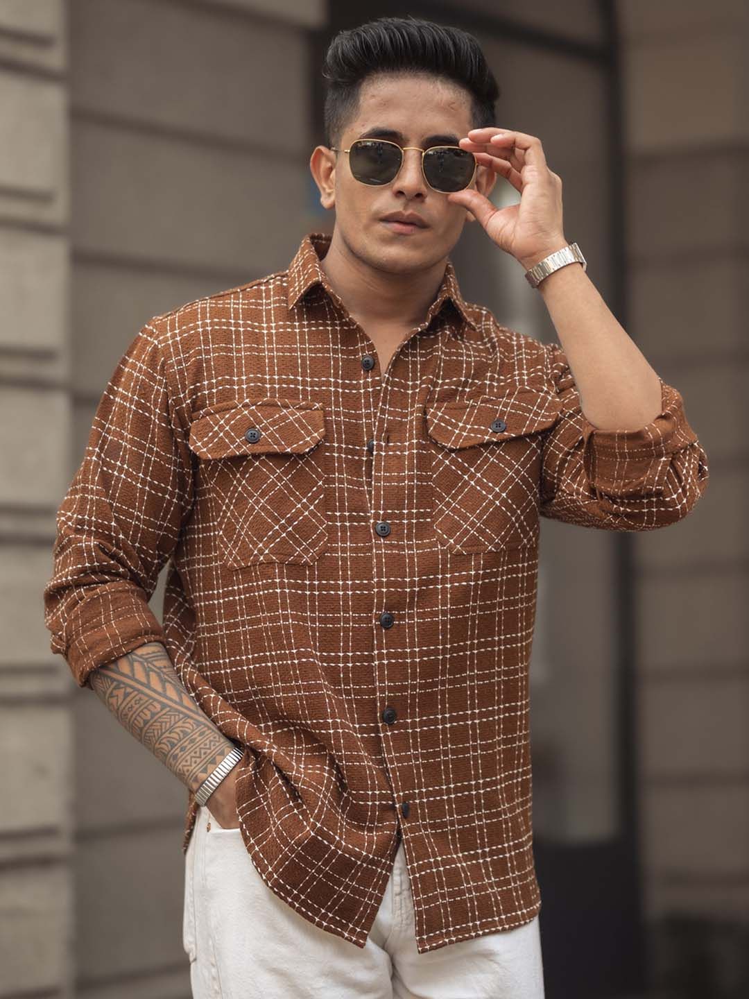 Powerlook Men Spread Collar Tartan Checked Casual Shirt