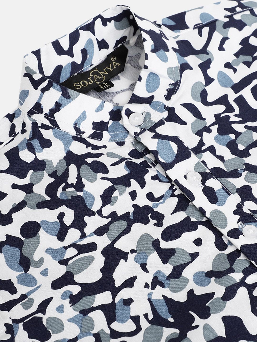 SOJANYA Boys White & Navy Blue Cotton Camouflage Printed Straight Kurta