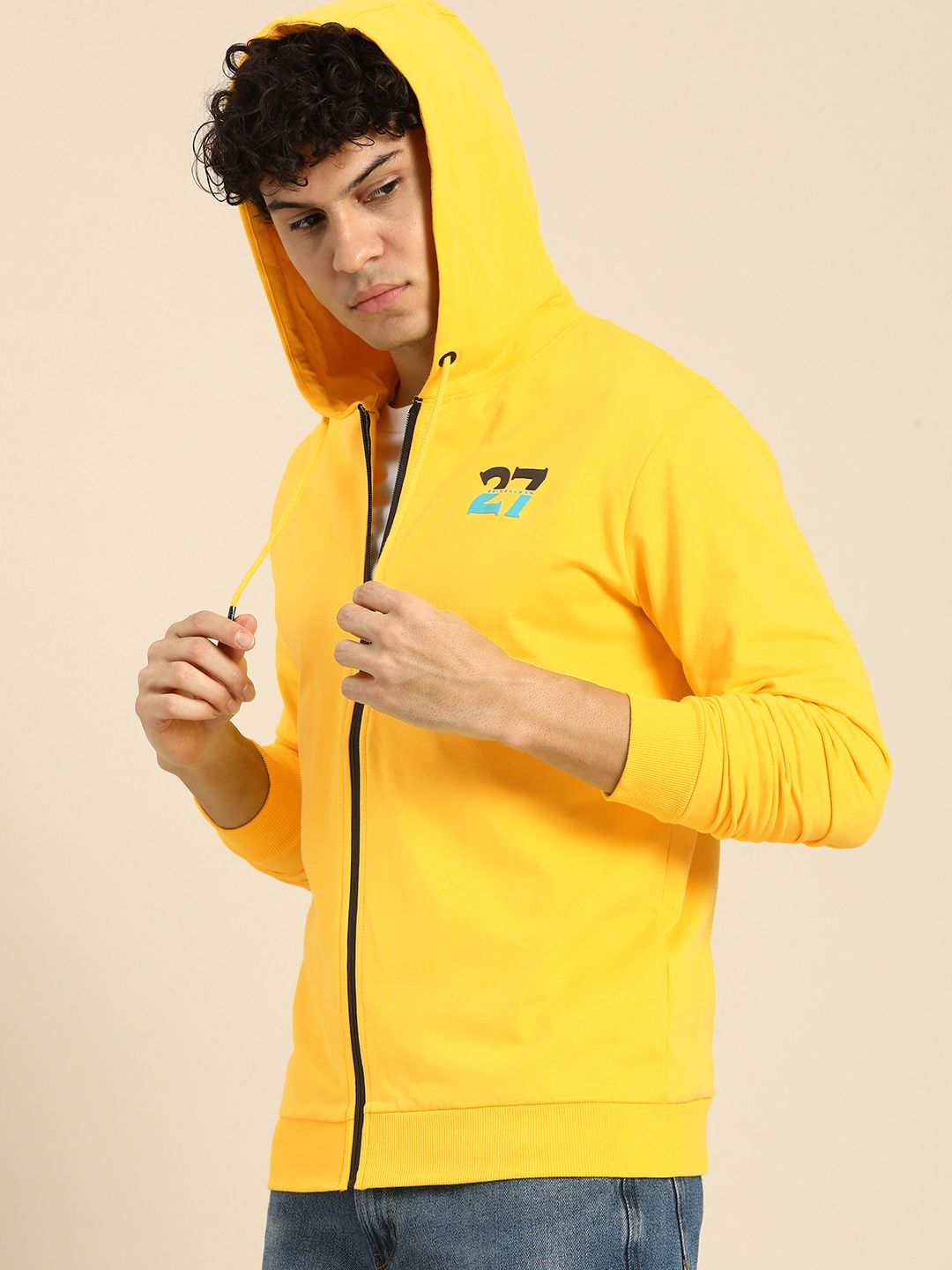 Being Human Men Brand Logo & Numeric Print Hooded Pure Cotton Front-Open Sweatshirt