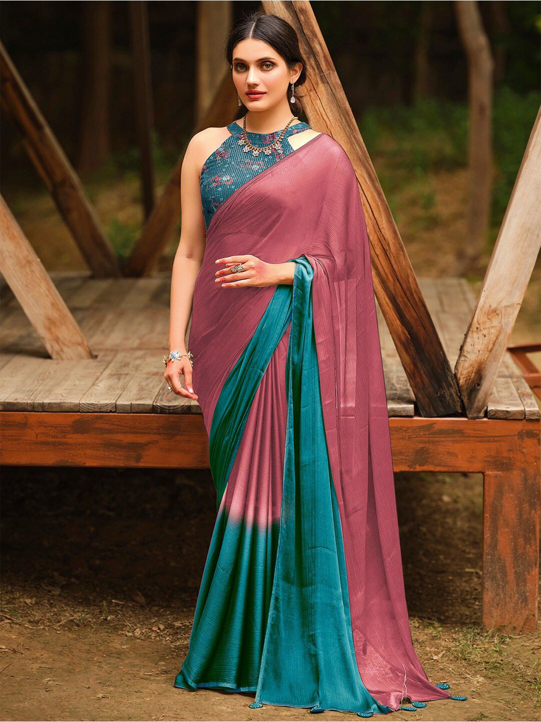 Saree mall Ombre Sequinned Pure Chiffon Sarees