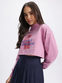 DressBerry Printed High Neck Boxy Crop Sweatshirt