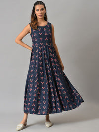 W Blue Ethnic Motifs Layered Ethnic Maxi Dress