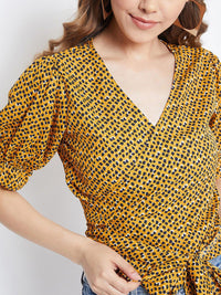 Berrylush Women Yellow Printed Wrap Top