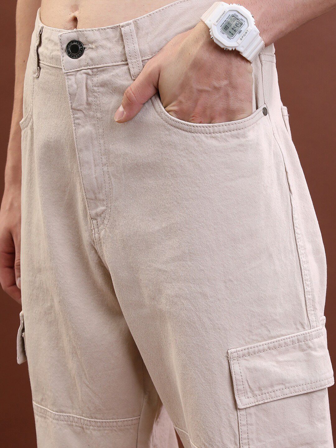 HIGHLANDER Men Khaki Relaxed Fit Clean Look Cotton Jeans