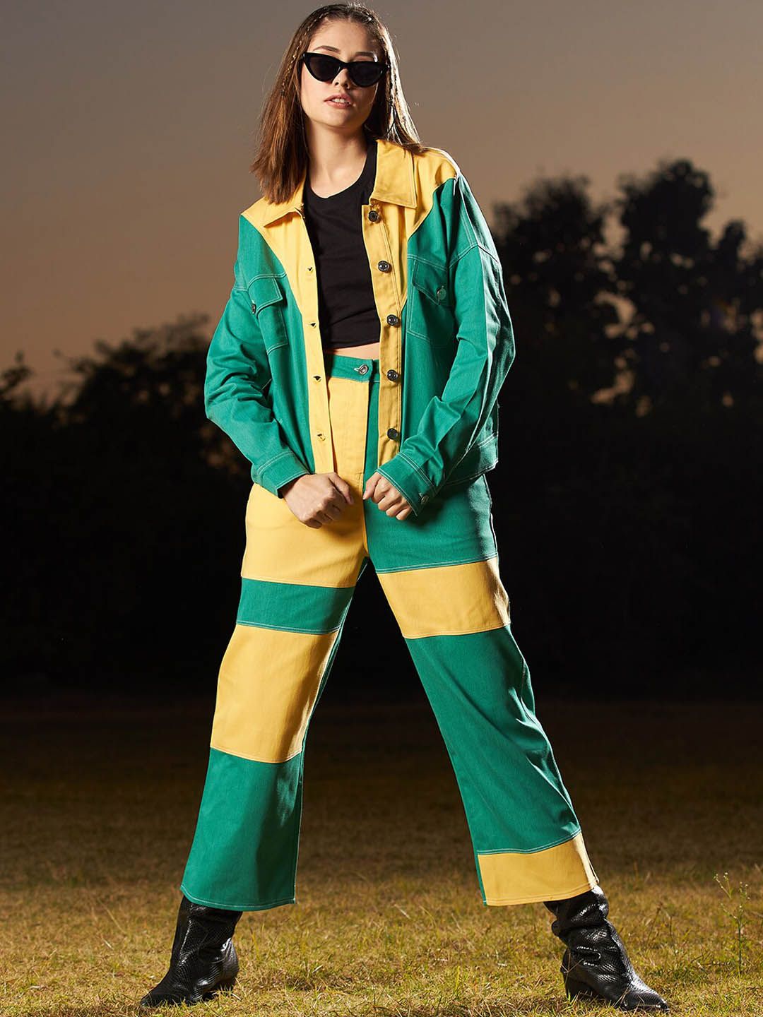 Athena Women Colourblocked Smart Straight Fit Easy Wash Denim Trousers