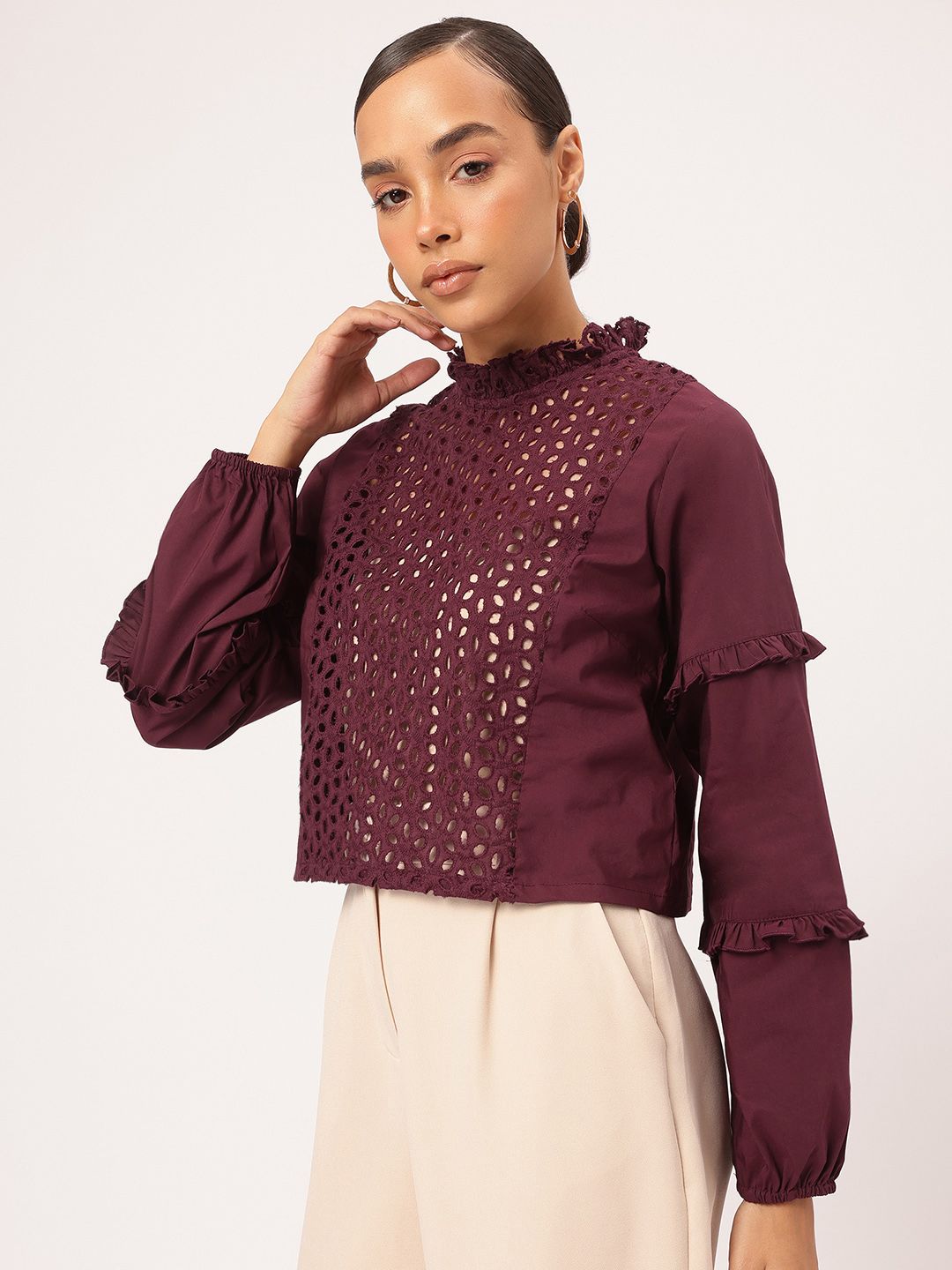 DressBerry Flirty Frills Schiffli Embroidered Top