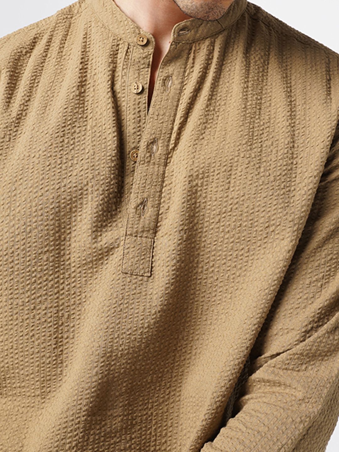 VASTRADO Band Collar Seersucker Cotton Kurta
