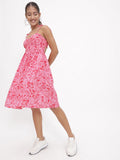 DressBerry Barbiecore Floral Fantasy Strappy Knee Length Dress