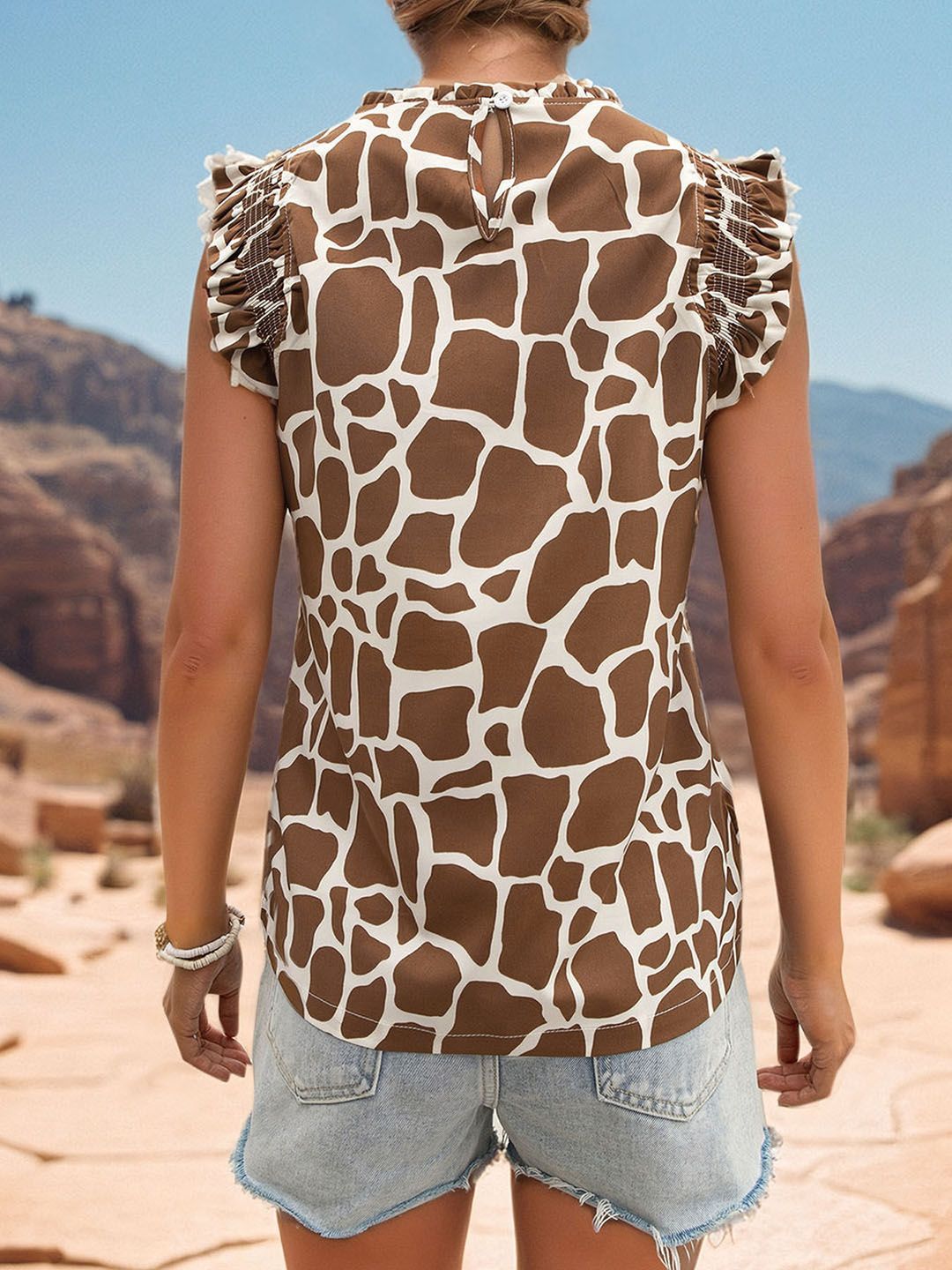 DressBerry Animal Print Flutter Sleeve Top